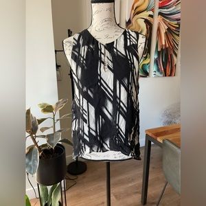 Parker Women’s Black And White Print Sleeveless Tank Top High Low Size Small
